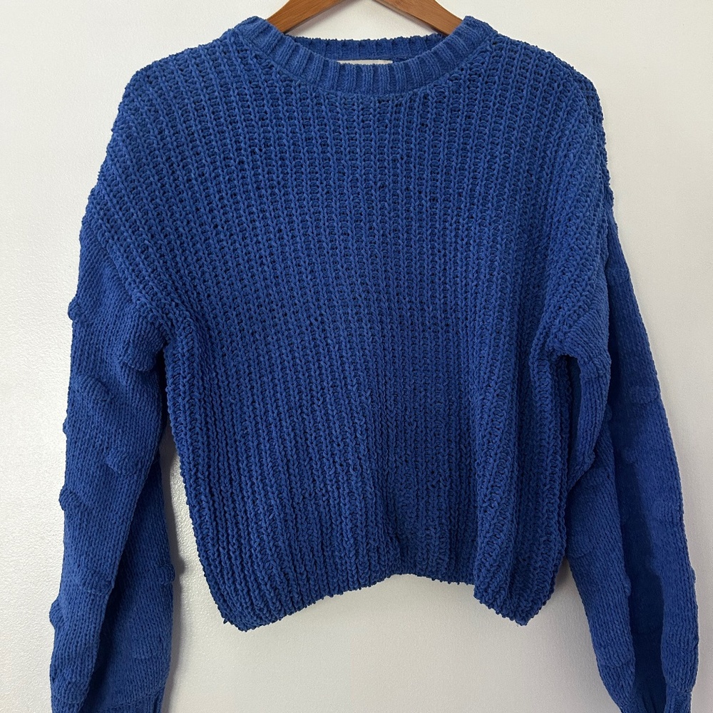 Cropped Blue Crew Neck Sweater